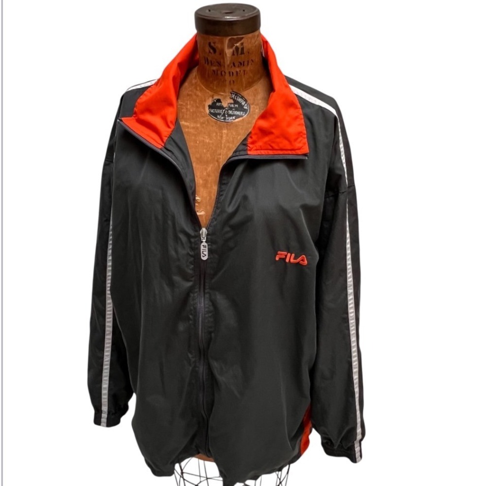 Fila Sport Mens 1XB Windbreaker Jacket Grey Orange Mesh Lined Gorpcore Big Tall - Picture 13 of 17